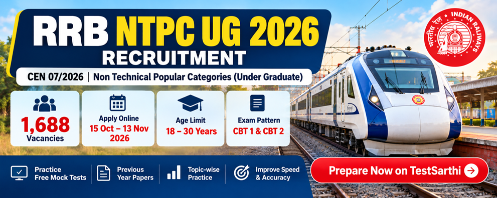 RRB NTPC UG Recruitment 2026: 1,688 Vacancies, Dates, Eligibility & Exam Pattern